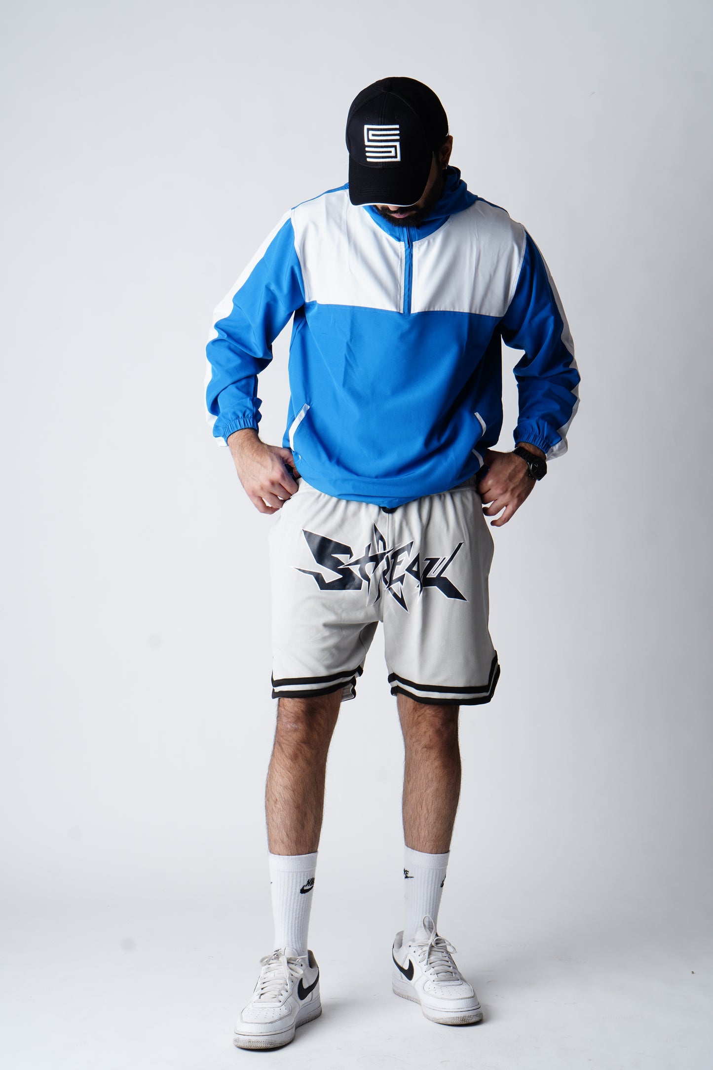 Windcheater hoodie ( white/blue )