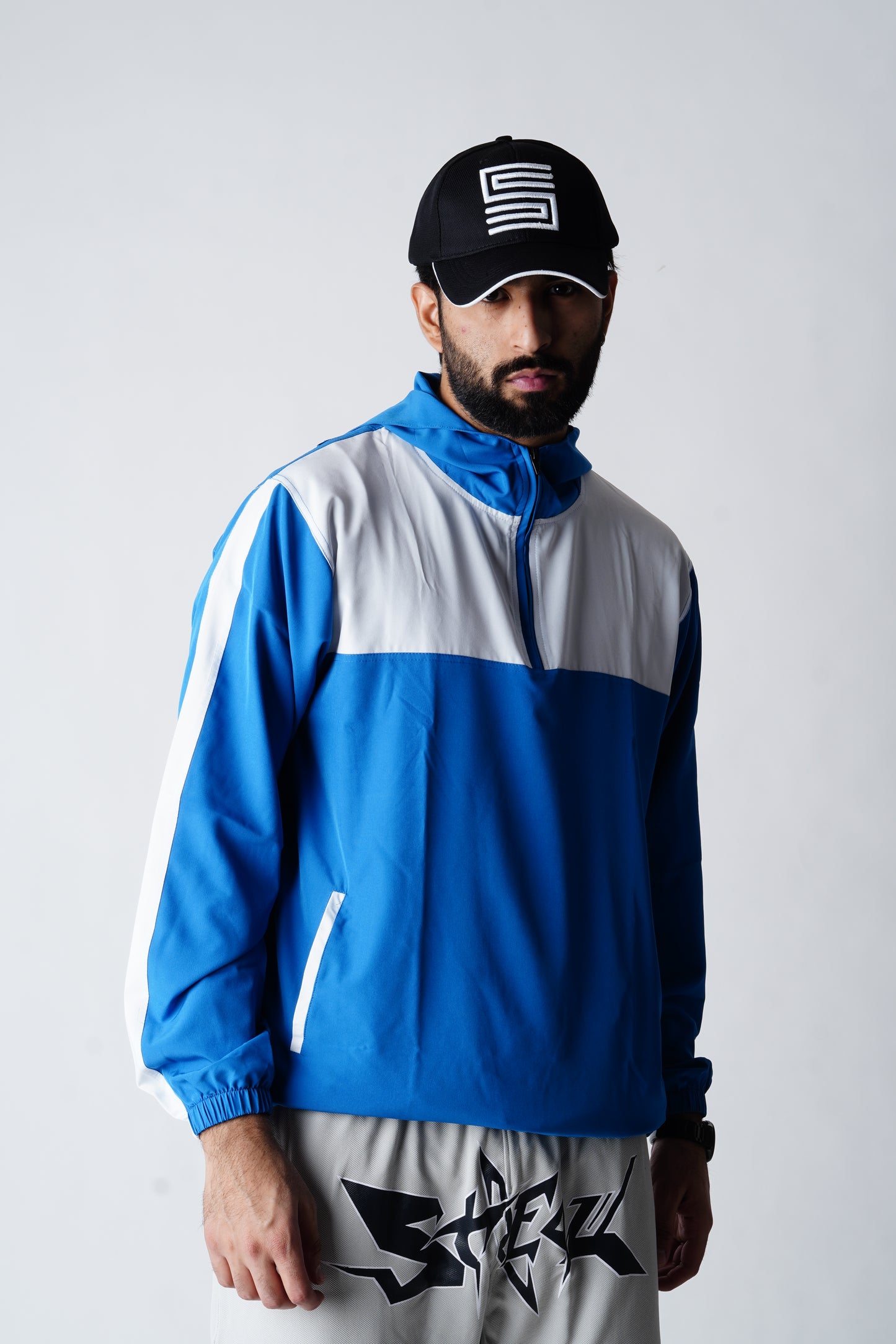 Windcheater hoodie ( white/blue )