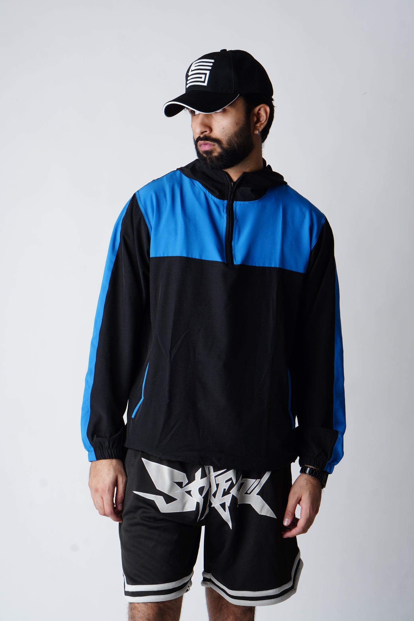 Windcheater hoodie ( black/blue )