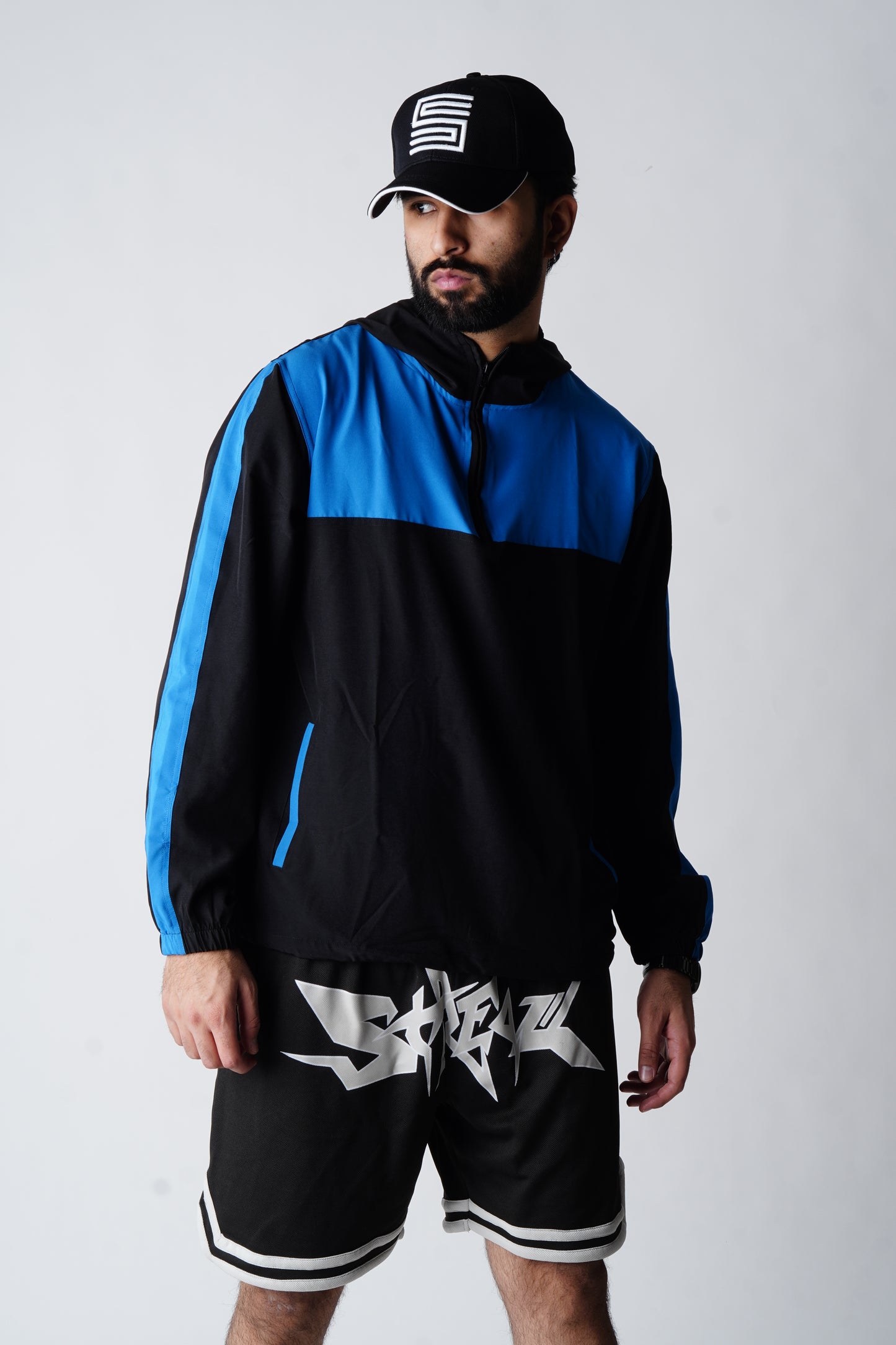 Windcheater hoodie ( black/blue )