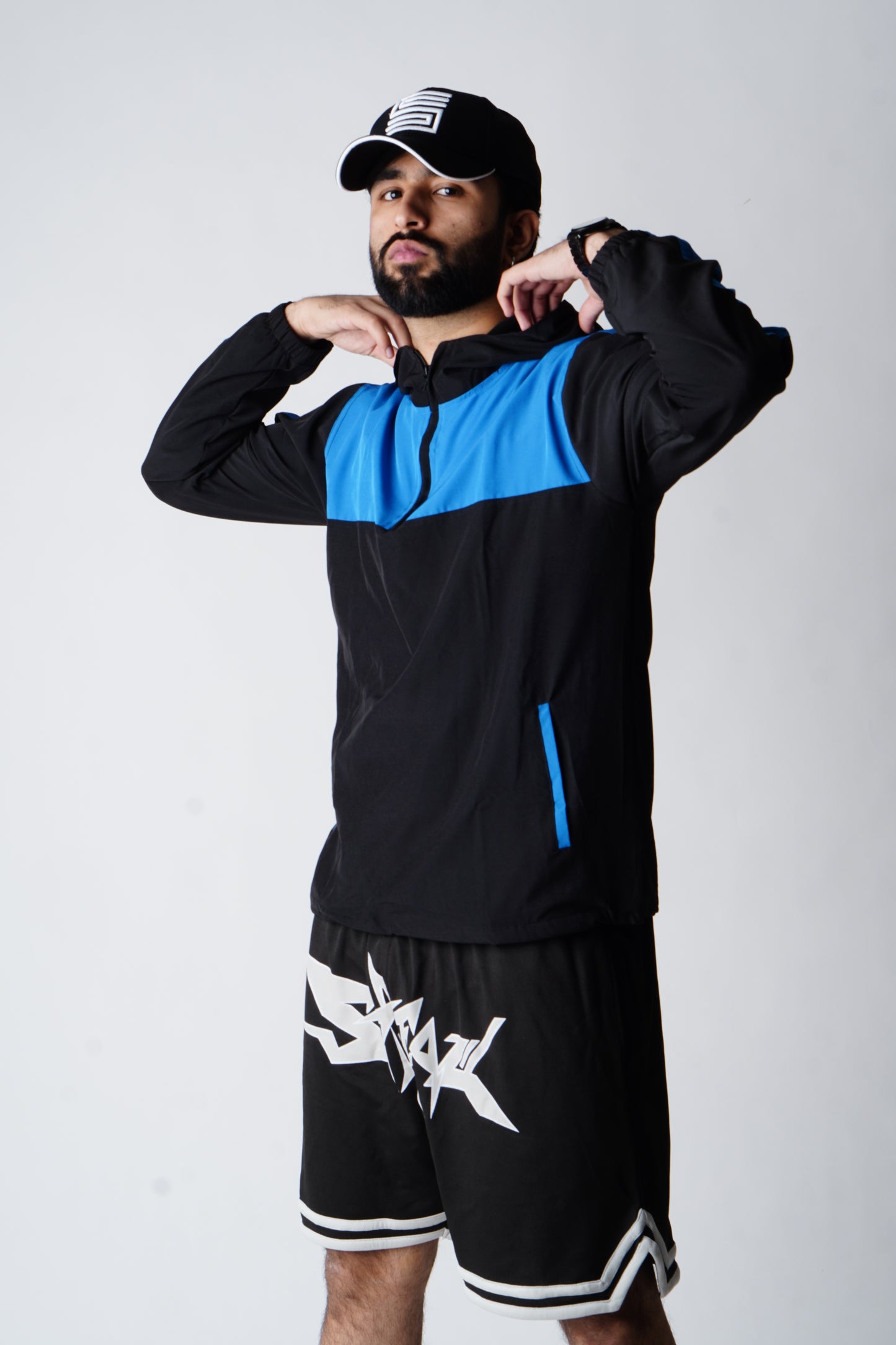 Windcheater hoodie ( black/blue )